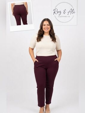 Roz & Ali Burgundy Pull On Stretch Ankle/Crop Leggings NWOT 2X